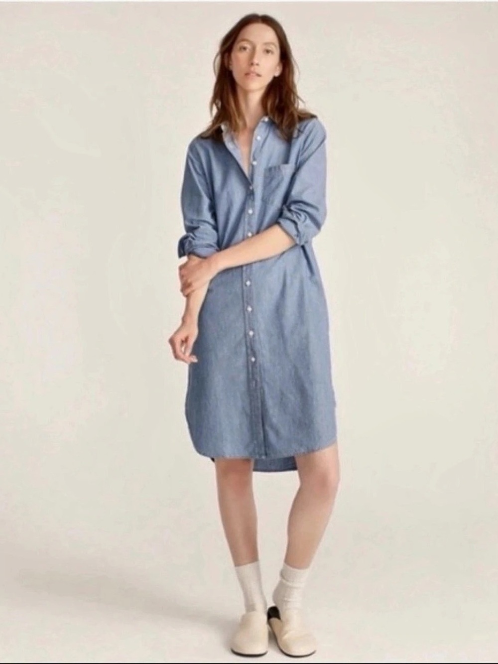 J.Crew Chambray Shirt Dress Long Sleeve Size 8 Women’s Pockets JCrew